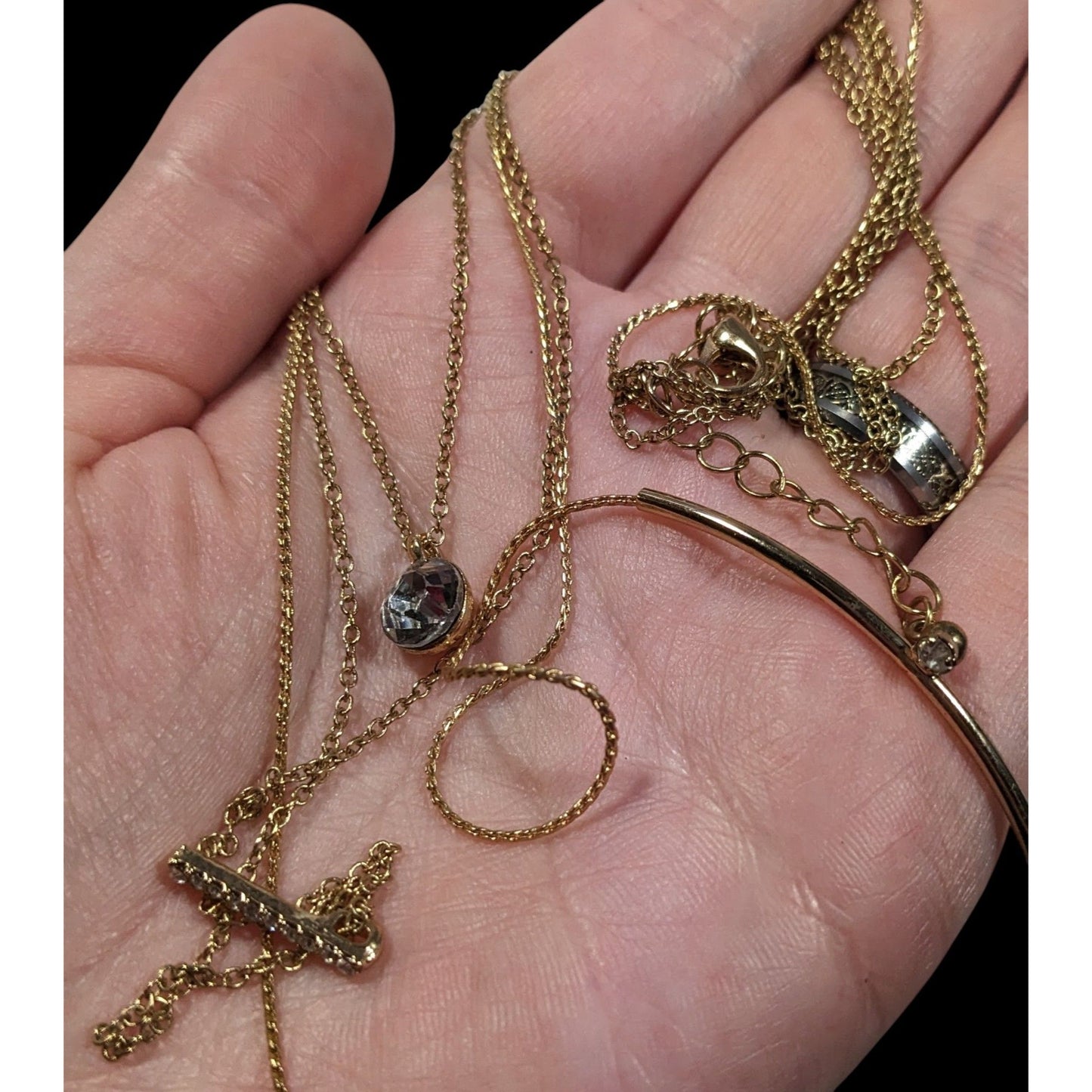 Elegant Glam Multilayer Triple Chain And Rhinestone Pendant Necklace