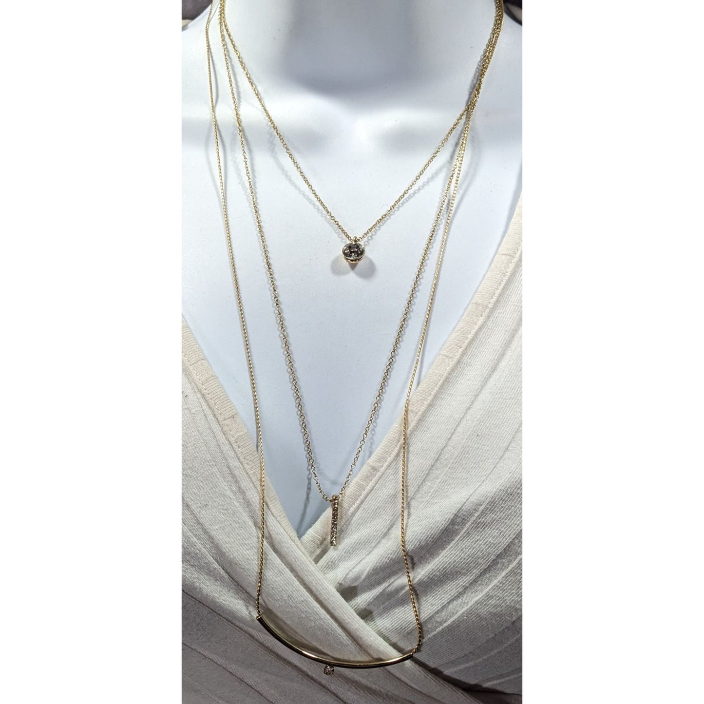 Elegant Glam Multilayer Triple Chain And Rhinestone Pendant Necklace