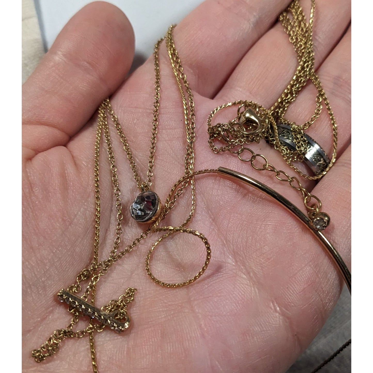 Elegant Glam Multilayer Triple Chain And Rhinestone Pendant Necklace