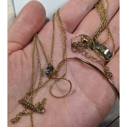 Elegant Glam Multilayer Triple Chain And Rhinestone Pendant Necklace