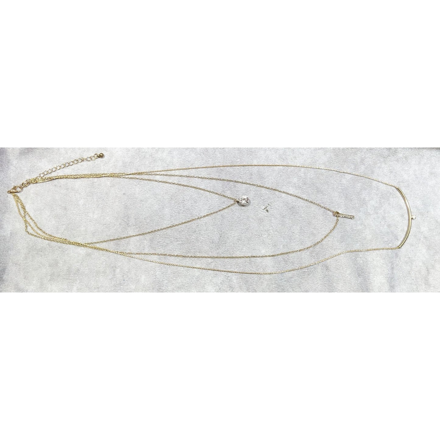 Elegant Glam Multilayer Triple Chain And Rhinestone Pendant Necklace