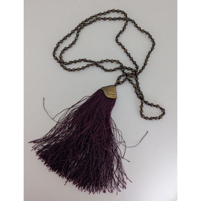 Boho Hippie Festival Vintage Brass Beaded Purple Tassel Long Necklace
