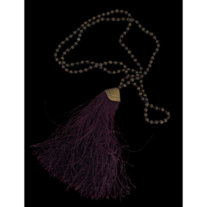 Boho Hippie Festival Vintage Brass Beaded Purple Tassel Long Necklace