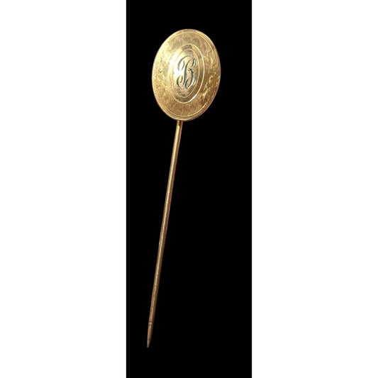 Vintage Cursive B And Floral Engraved Gold Tone Stick Pin