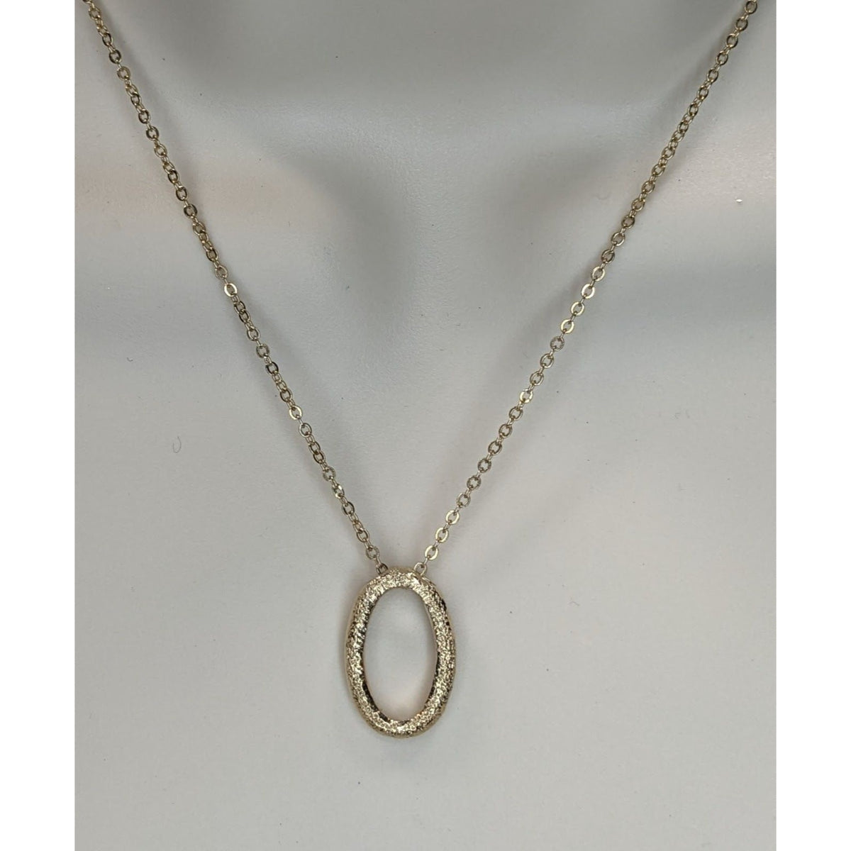 Minimalist Modern Glam Gold Oval Textured Pendant Necklace