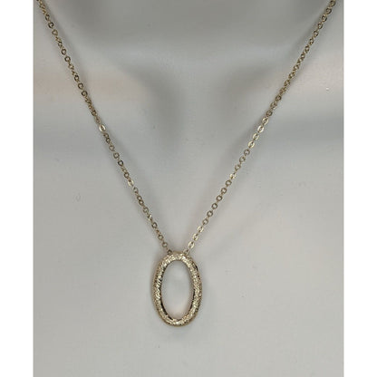 Minimalist Modern Glam Gold Oval Textured Pendant Necklace