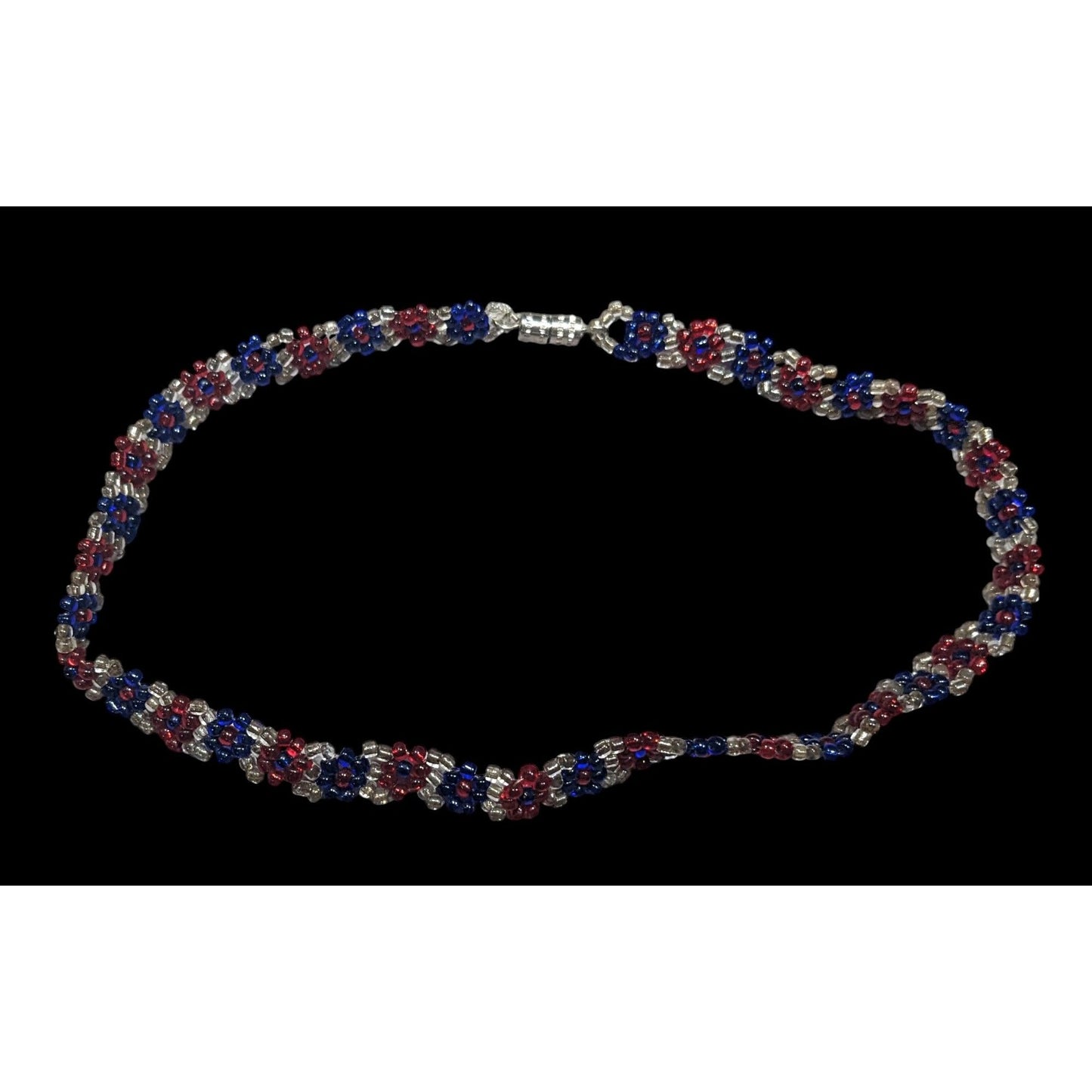 Handmade Floral Red And Blue Glass Beaded Choker