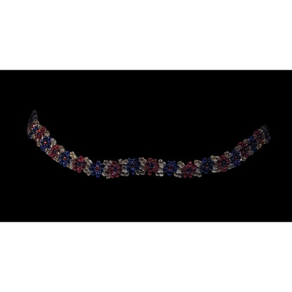 Handmade Floral Red And Blue Glass Beaded Choker