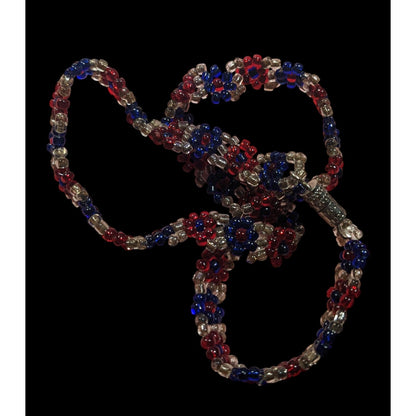 Handmade Floral Red And Blue Glass Beaded Choker