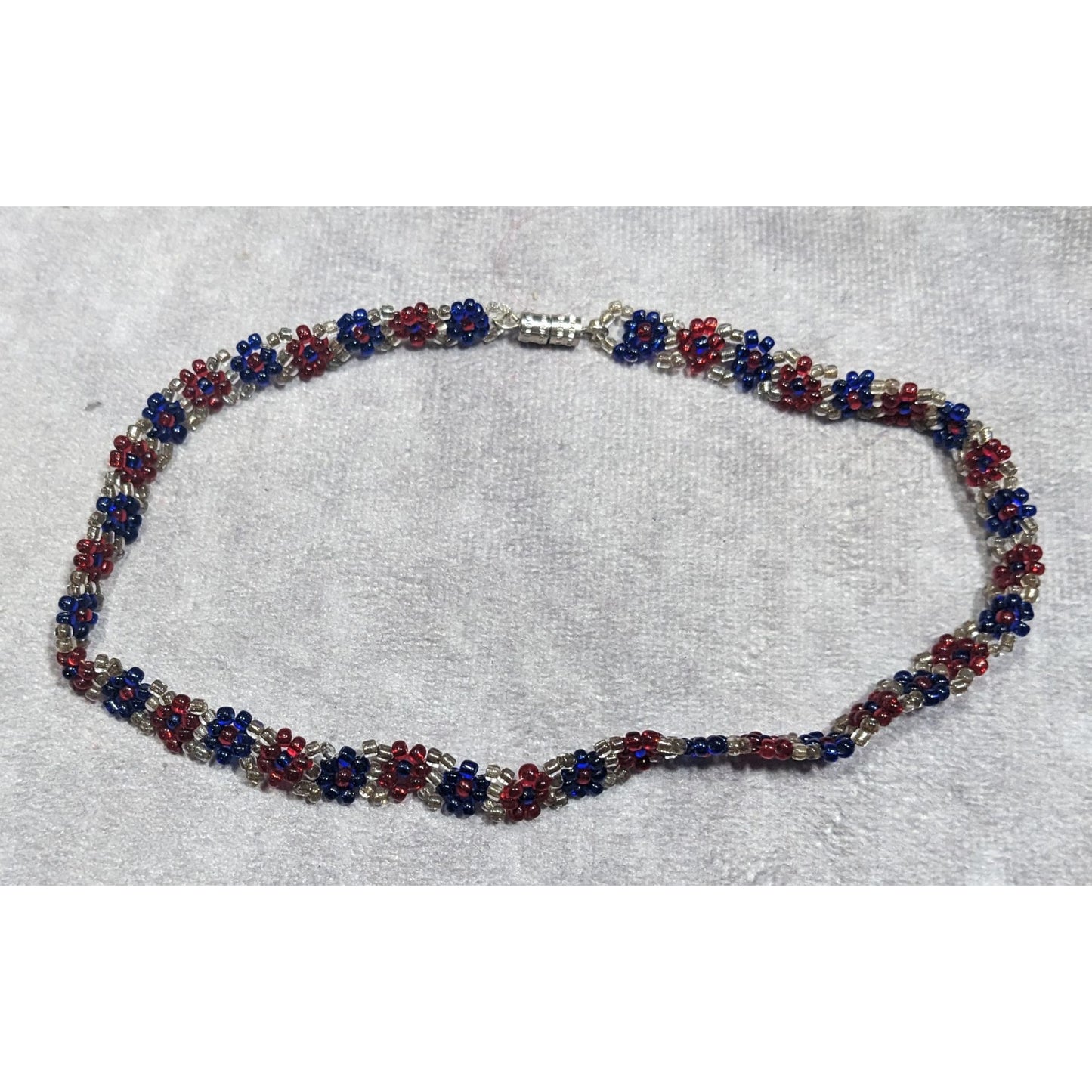 Handmade Floral Red And Blue Glass Beaded Choker