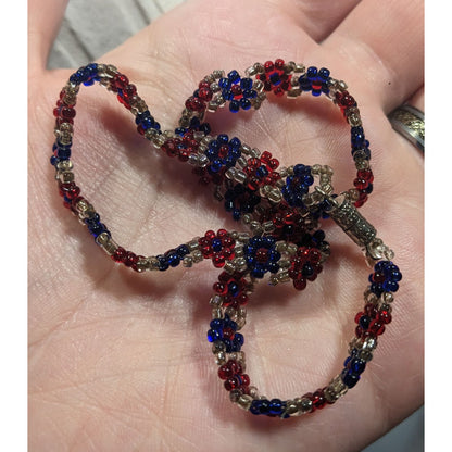 Handmade Floral Red And Blue Glass Beaded Choker