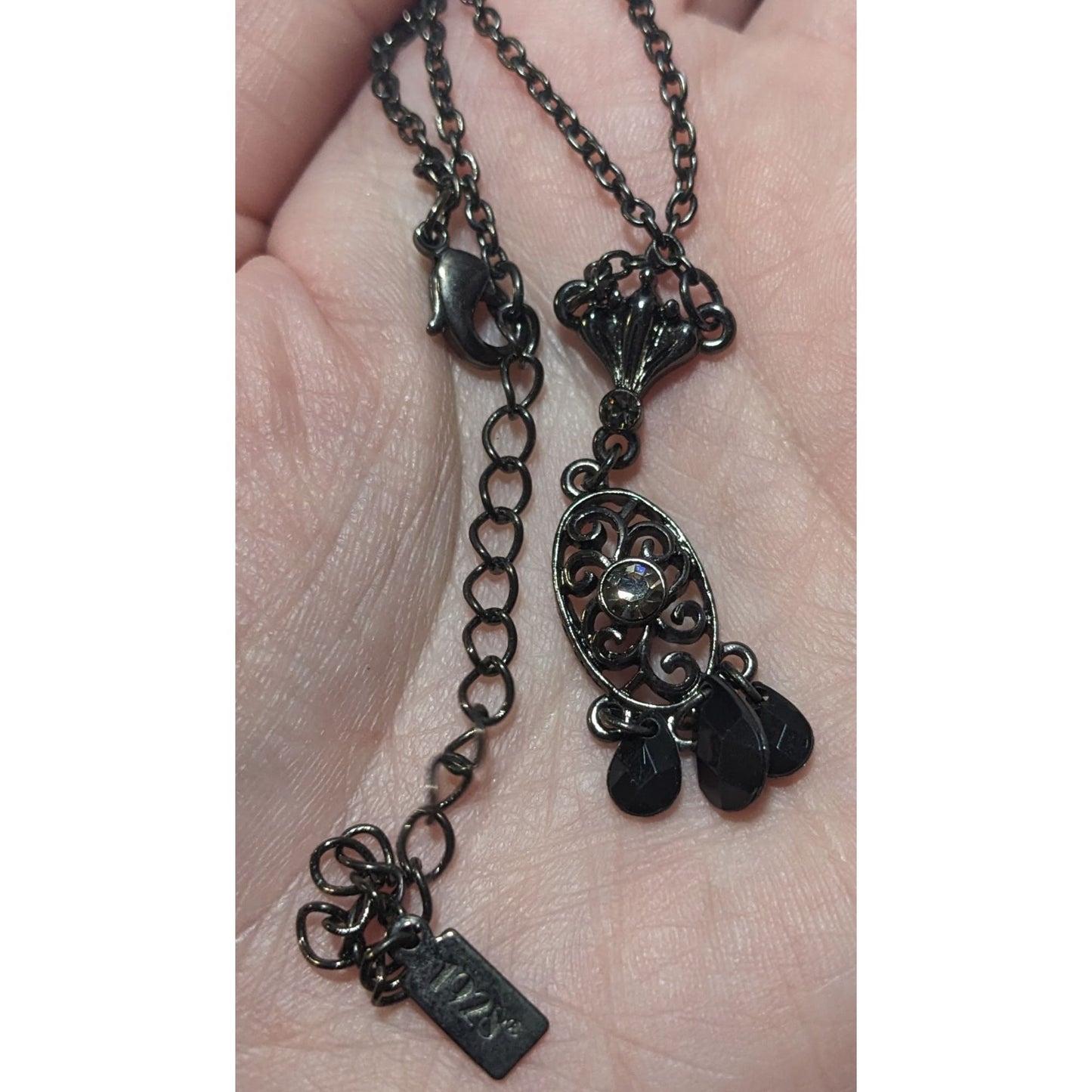 1928 Gothic Black And Silver Gemmed Pendant Necklace