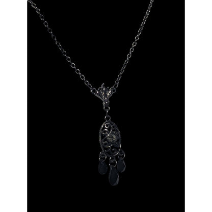 1928 Gothic Black And Silver Gemmed Pendant Necklace