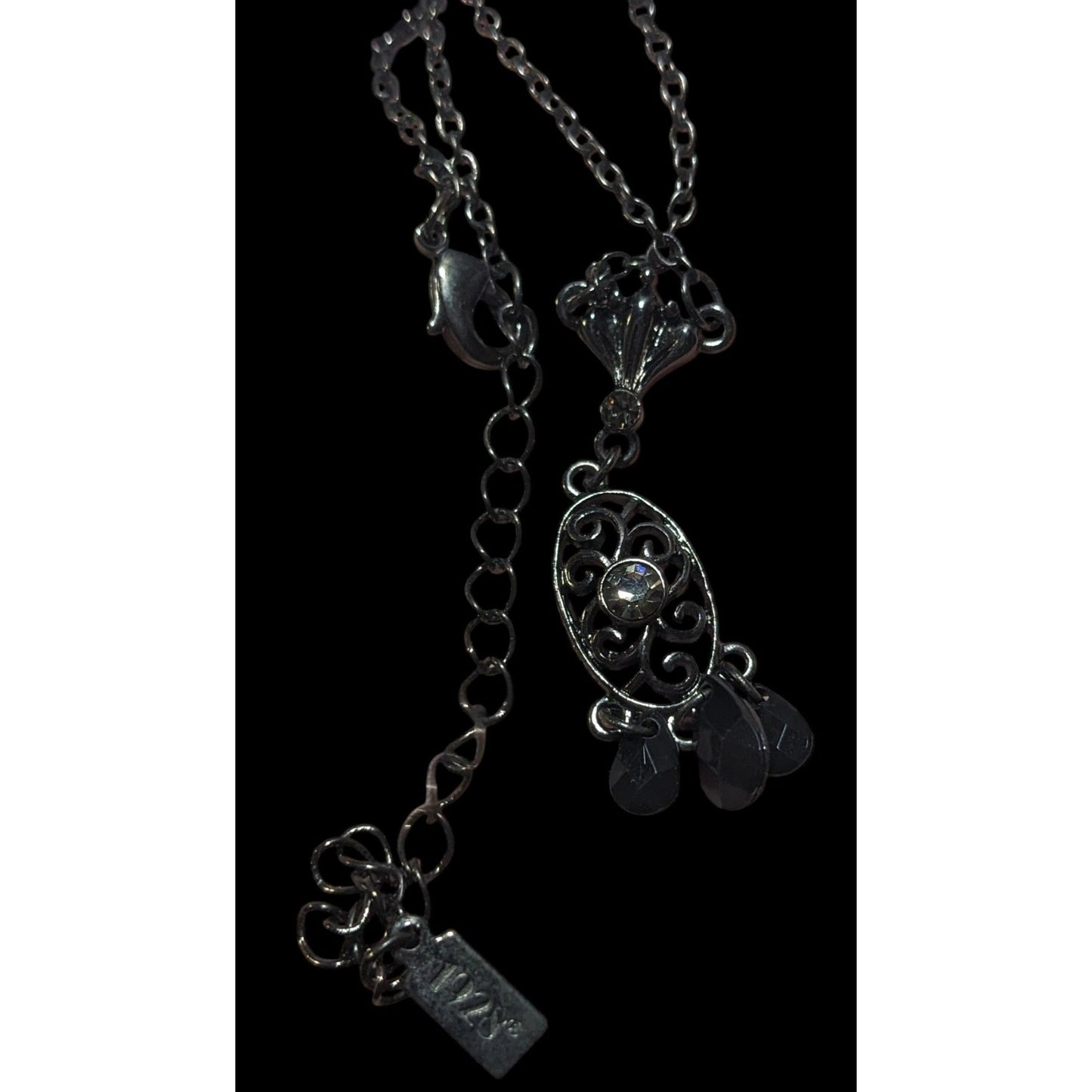 1928 Gothic Black And Silver Gemmed Pendant Necklace