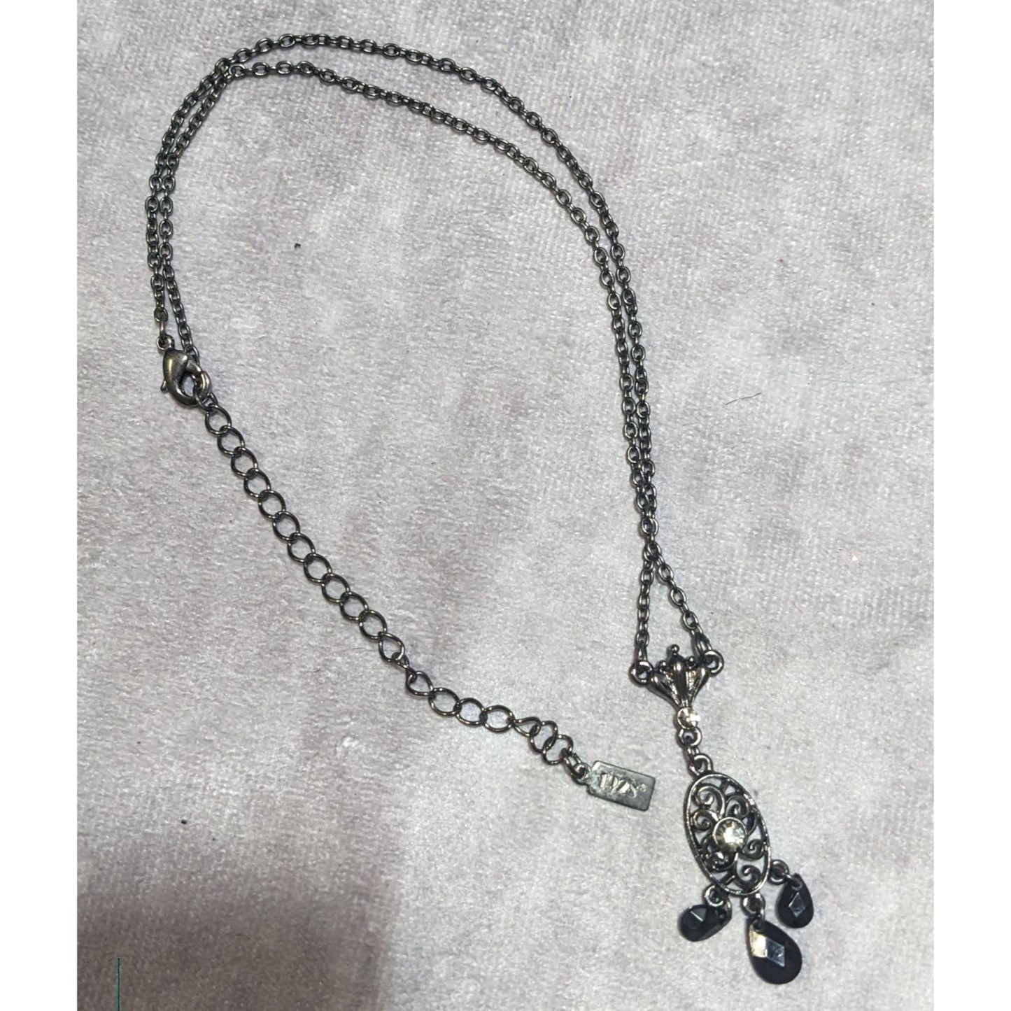 1928 Gothic Black And Silver Gemmed Pendant Necklace