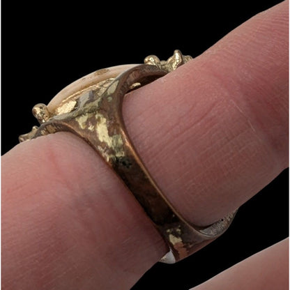 Vintage Glam Statement Ring With Rhinestones & Faceted Cream Center Stone Size 7