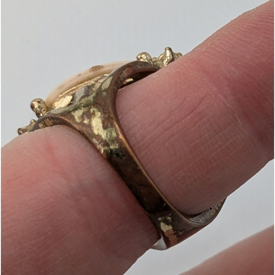 Vintage Glam Statement Ring With Rhinestones & Faceted Cream Center Stone Size 7
