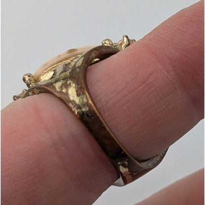 Vintage Glam Statement Ring With Rhinestones & Faceted Cream Center Stone Size 7