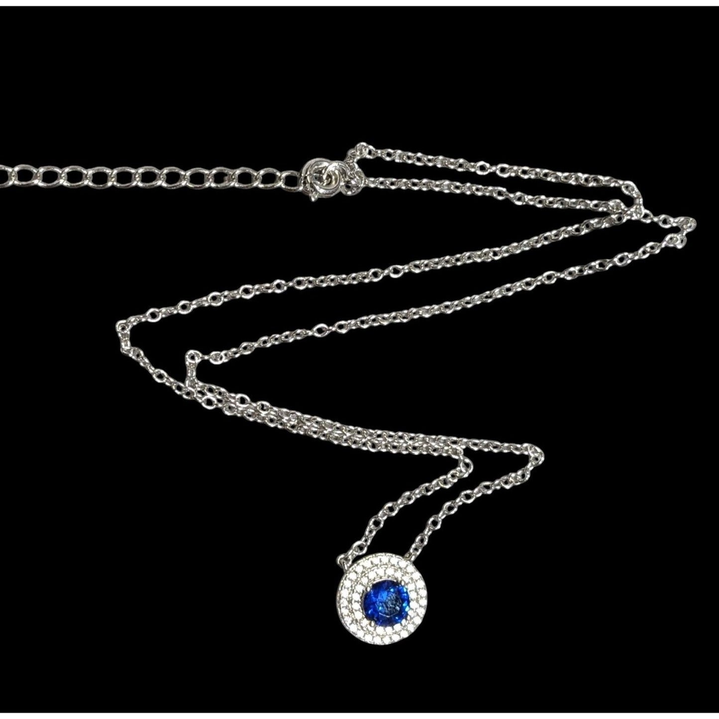 Elegant Double Halo Sapphire And Diamond Dainty Pendant Necklace