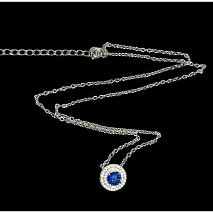 Elegant Double Halo Sapphire And Diamond Dainty Pendant Necklace