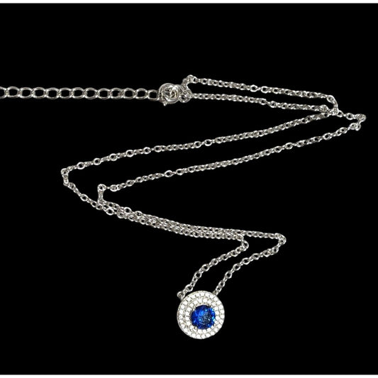 Elegant Double Halo Sapphire And Diamond Dainty Pendant Necklace