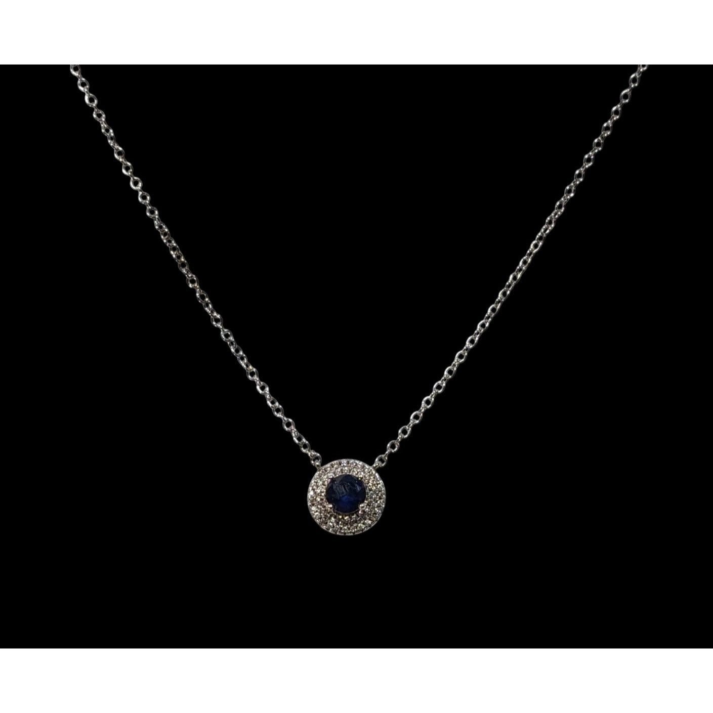Elegant Double Halo Sapphire And Diamond Dainty Pendant Necklace