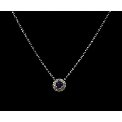Elegant Double Halo Sapphire And Diamond Dainty Pendant Necklace