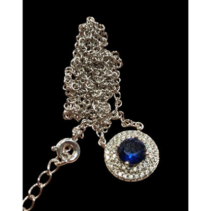 Elegant Double Halo Sapphire And Diamond Dainty Pendant Necklace