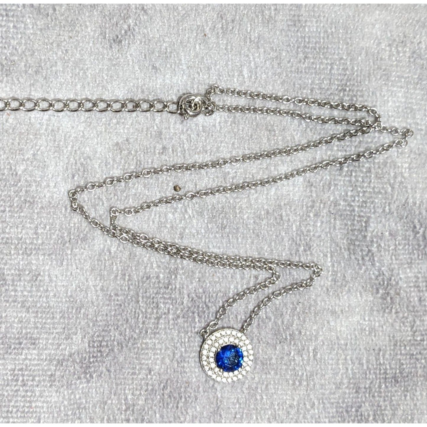Elegant Double Halo Sapphire And Diamond Dainty Pendant Necklace