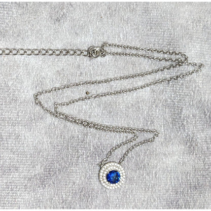 Elegant Double Halo Sapphire And Diamond Dainty Pendant Necklace