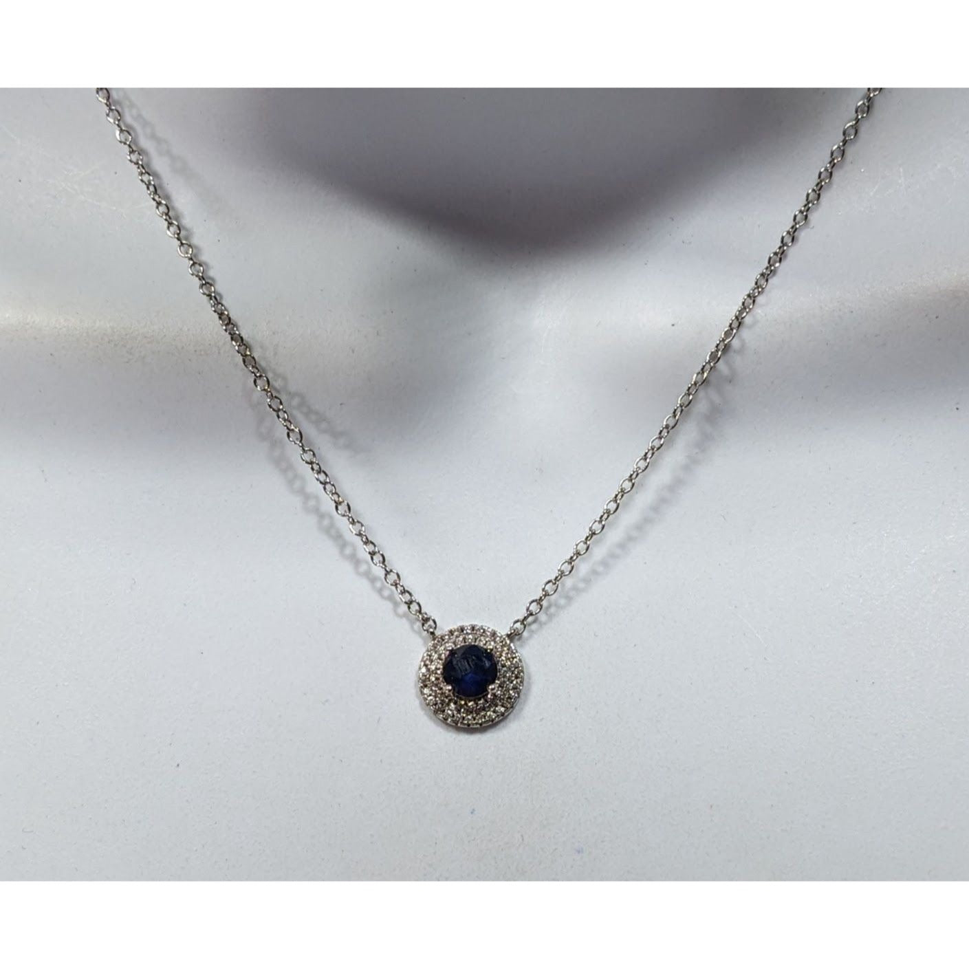 Elegant Double Halo Sapphire And Diamond Dainty Pendant Necklace