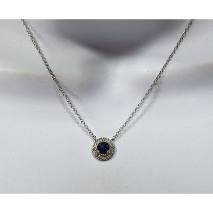 Elegant Double Halo Sapphire And Diamond Dainty Pendant Necklace
