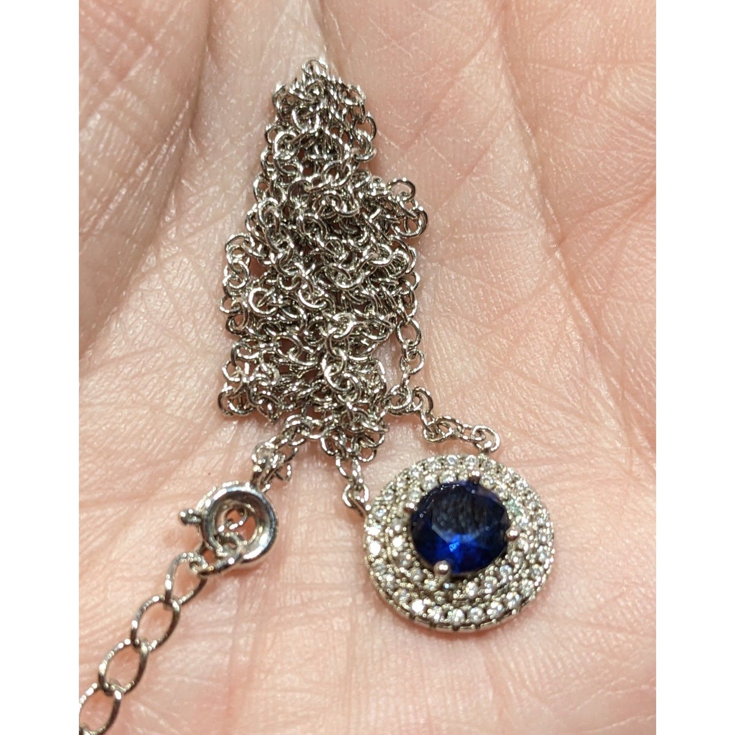 Elegant Double Halo Sapphire And Diamond Dainty Pendant Necklace