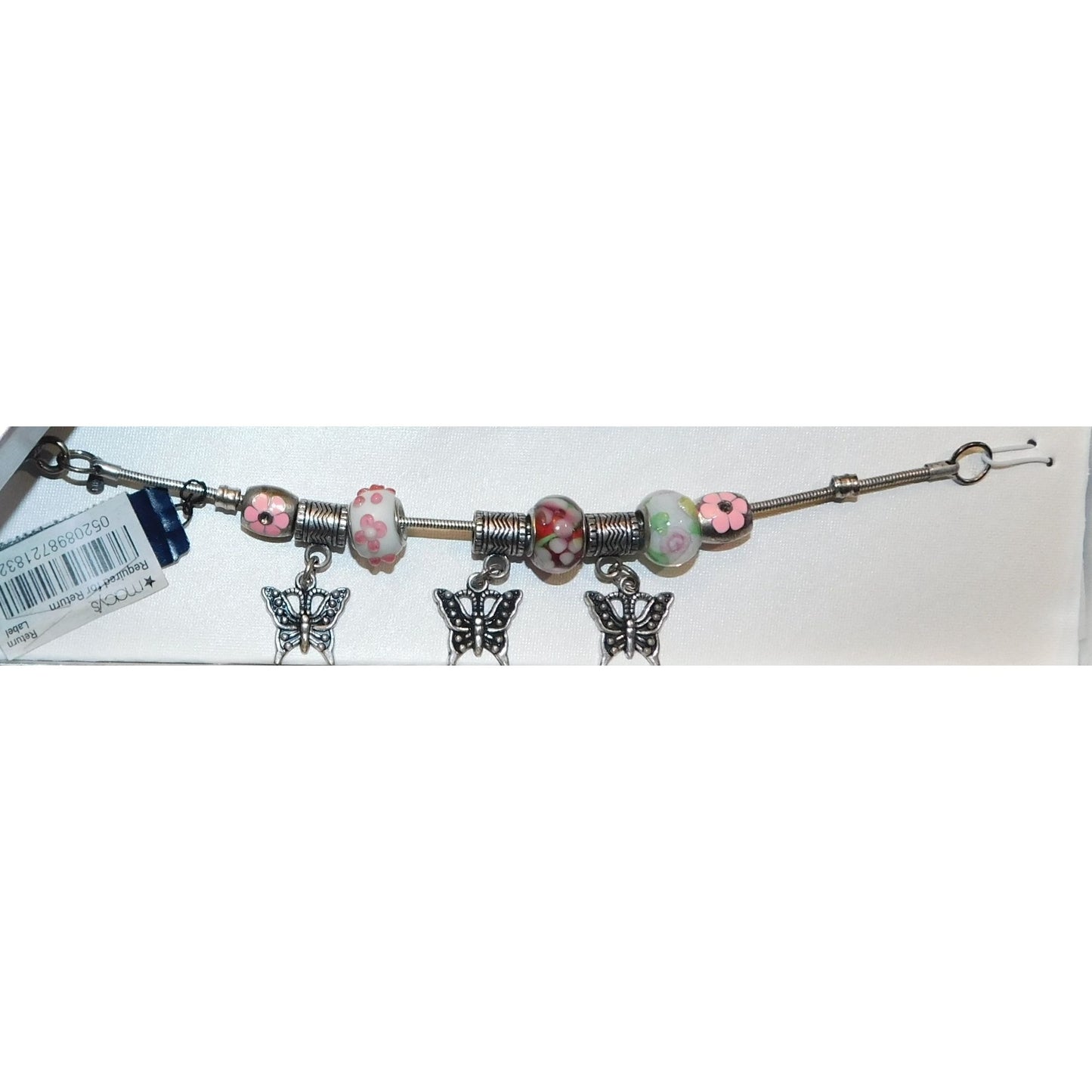 Roman Glass Butterfly Foral Charm Bracelet