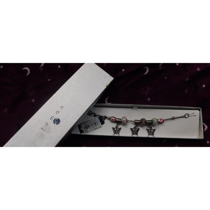 Roman Glass Butterfly Foral Charm Bracelet
