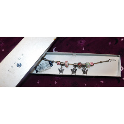 Roman Glass Butterfly Foral Charm Bracelet