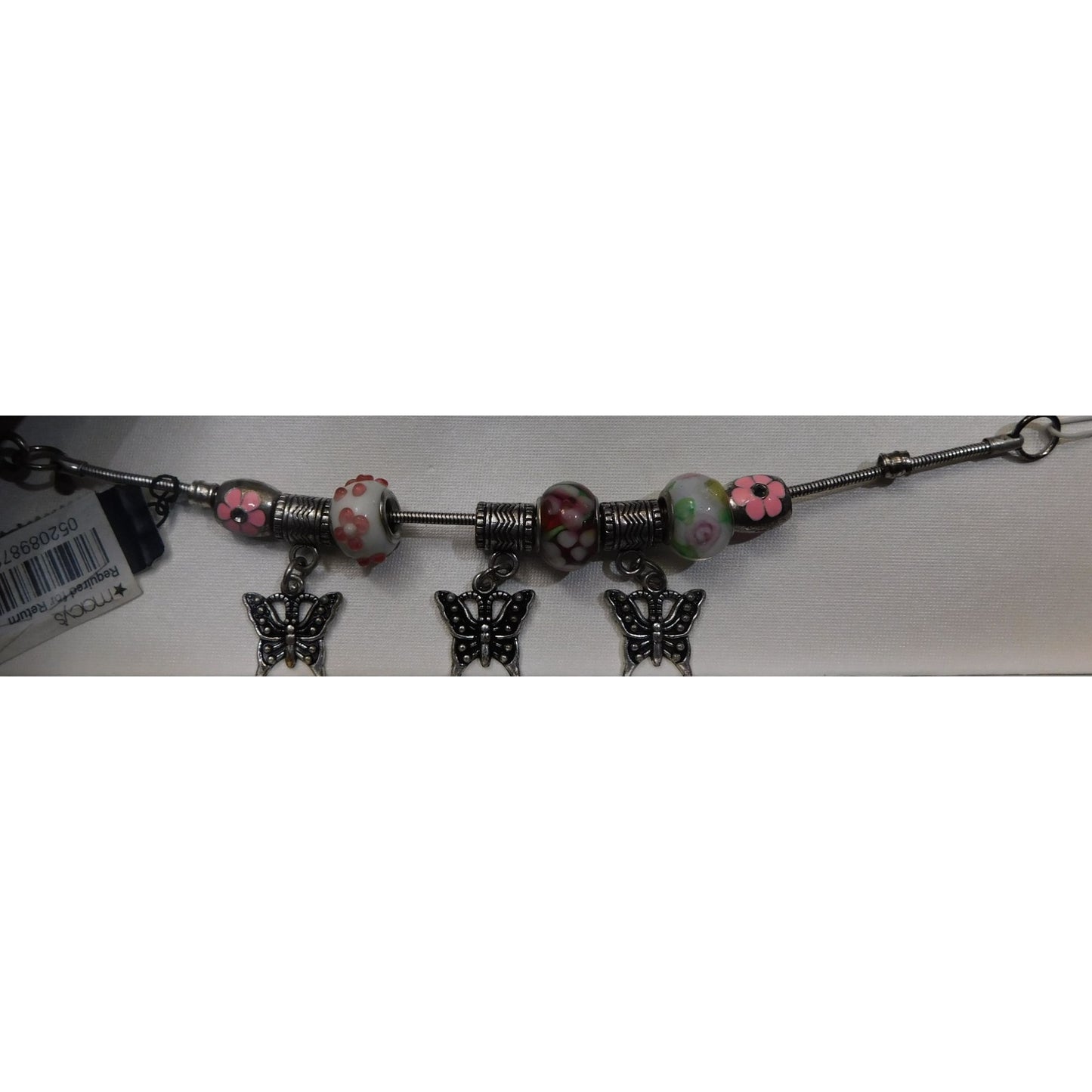 Roman Glass Butterfly Foral Charm Bracelet