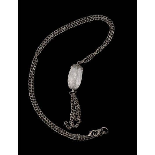Silver Acrylic Bead Tassel Necklace Minimalist Boho Pendant Jewelry