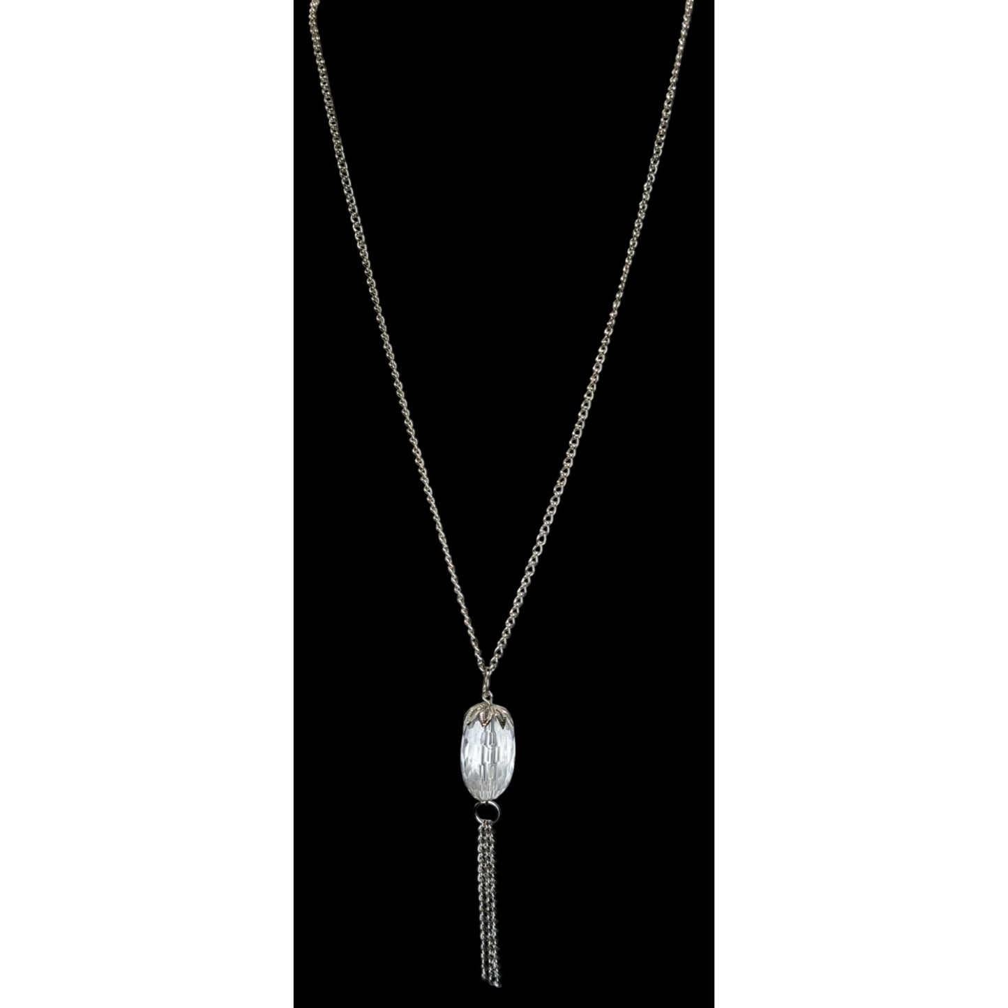 Silver Acrylic Bead Tassel Necklace Minimalist Boho Pendant Jewelry