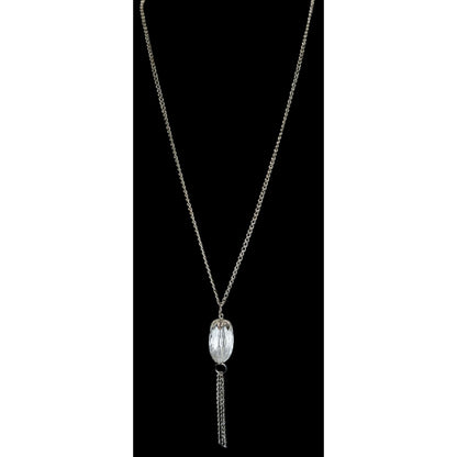 Silver Acrylic Bead Tassel Necklace Minimalist Boho Pendant Jewelry