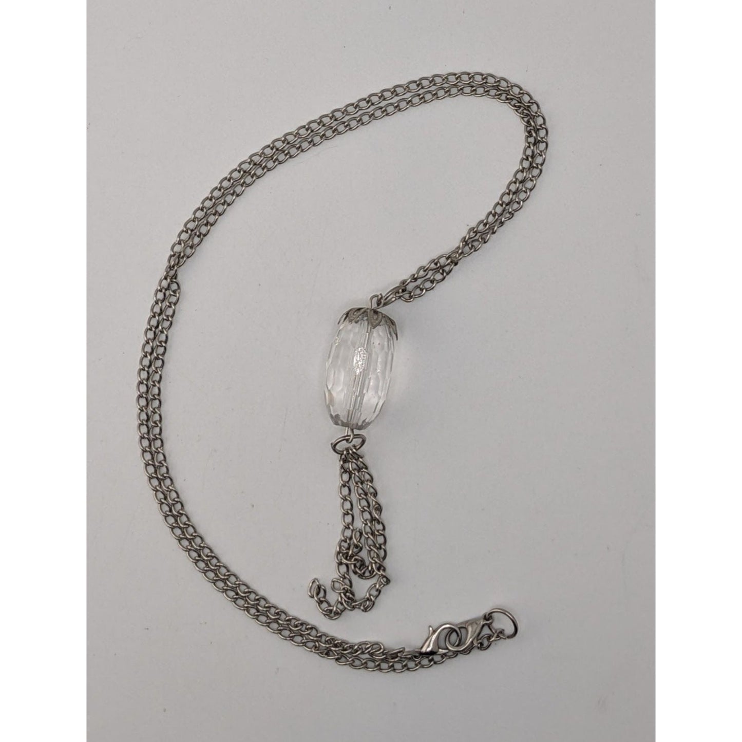 Silver Acrylic Bead Tassel Necklace Minimalist Boho Pendant Jewelry
