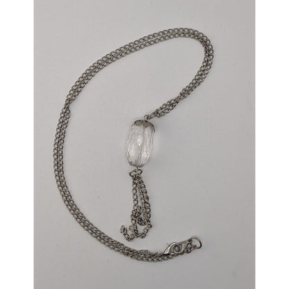 Silver Acrylic Bead Tassel Necklace Minimalist Boho Pendant Jewelry