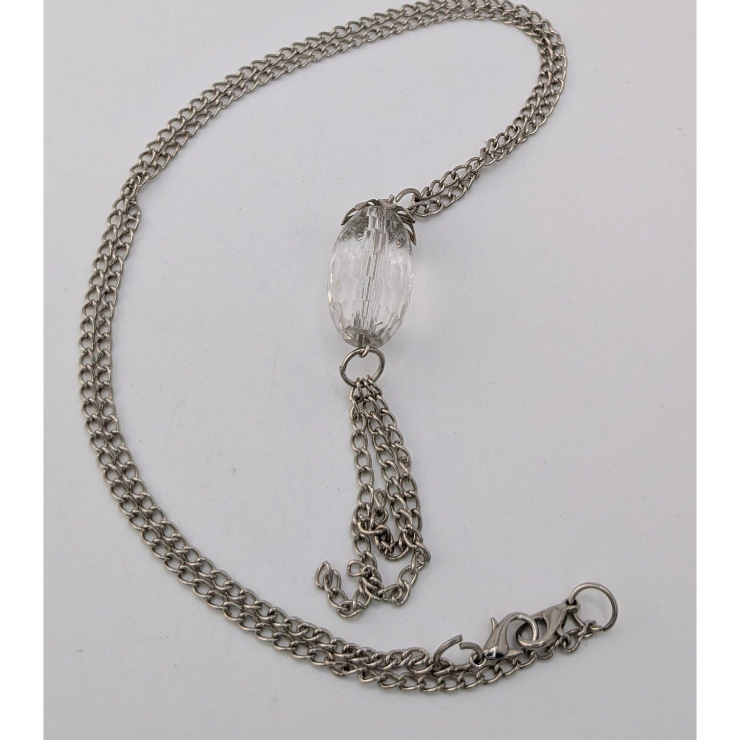 Silver Acrylic Bead Tassel Necklace Minimalist Boho Pendant Jewelry