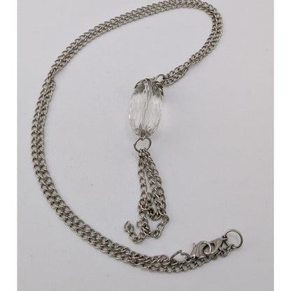 Silver Acrylic Bead Tassel Necklace Minimalist Boho Pendant Jewelry
