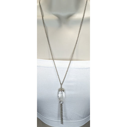 Silver Acrylic Bead Tassel Necklace Minimalist Boho Pendant Jewelry