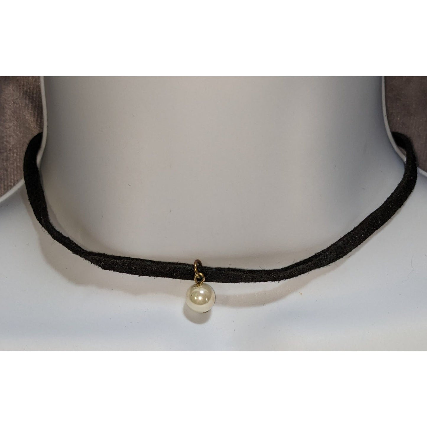 Black Faux Suede Pearl Choker Minimalist Dainty 90s Necklace Coquette Jewelry