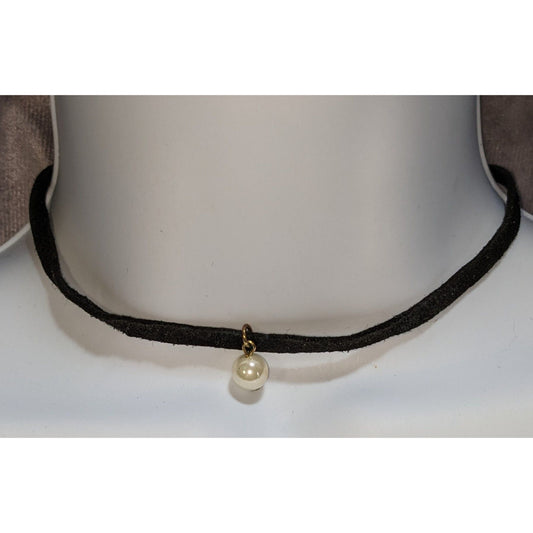 Black Faux Suede Pearl Choker Minimalist Dainty 90s Necklace Coquette Jewelry