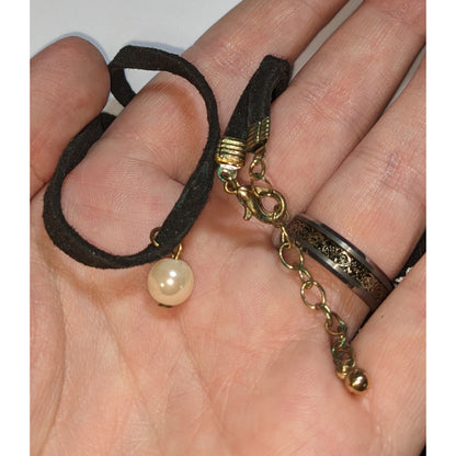 Black Faux Suede Pearl Choker Minimalist Dainty 90s Necklace Coquette Jewelry