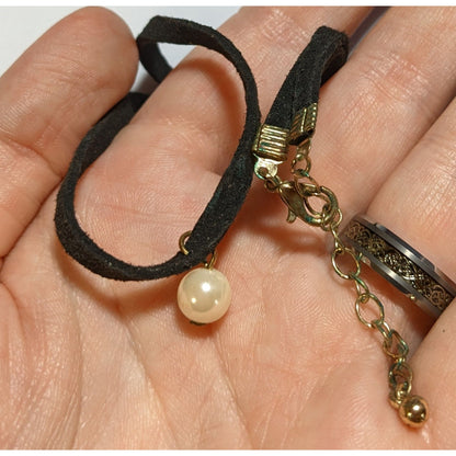 Black Faux Suede Pearl Choker Minimalist Dainty 90s Necklace Coquette Jewelry