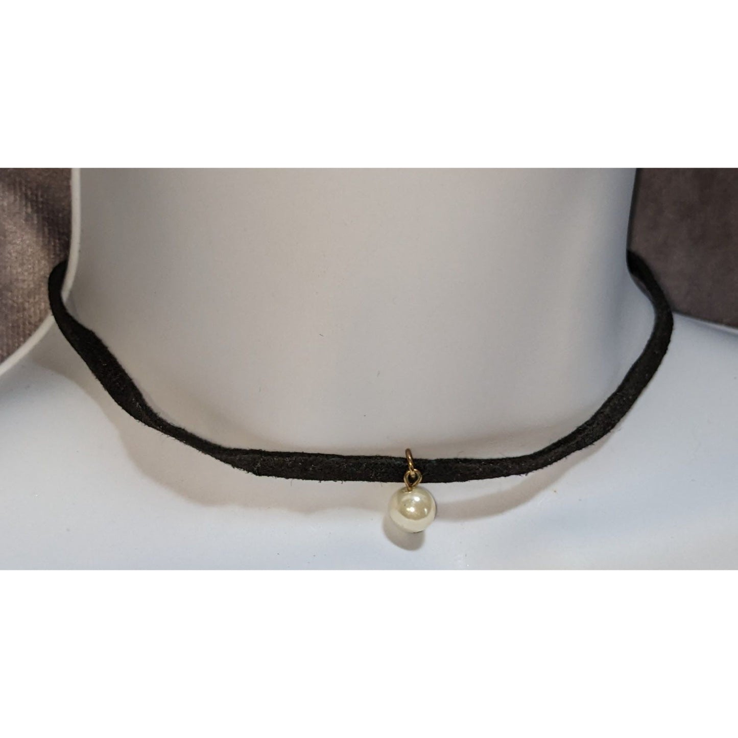 Black Faux Suede Pearl Choker Minimalist Dainty 90s Necklace Coquette Jewelry